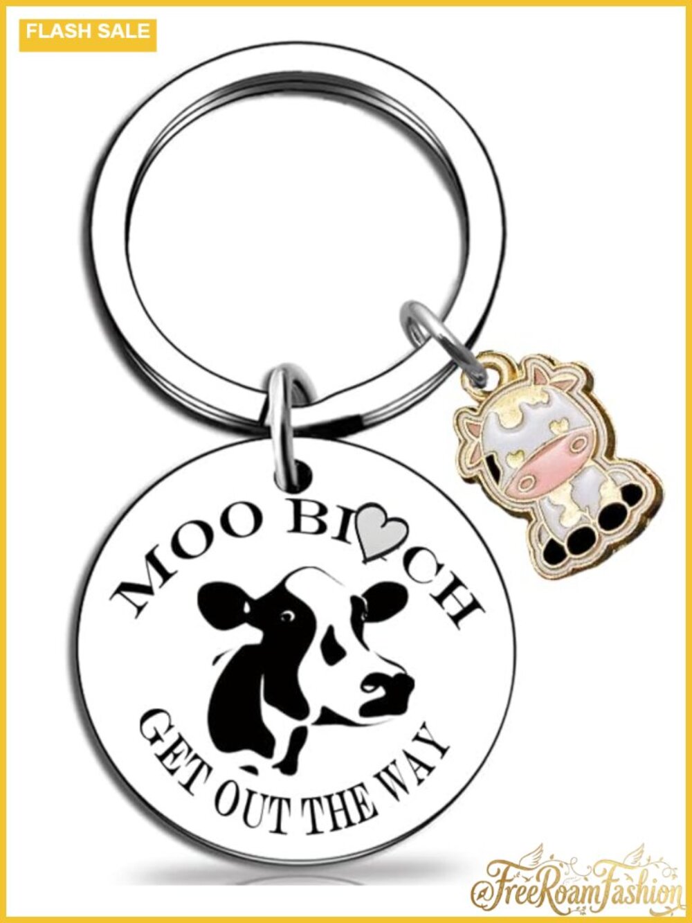 Stainless Steel Cow Keychain Funny Cowgirl Gift Keyring for Bag Purse Backpack